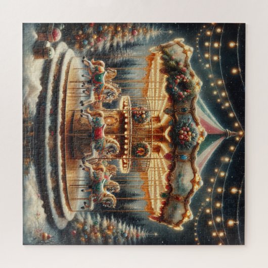 ヴィンテージメリーゴーラウンドのクリお洒落スマス ジグソーパズル (横)