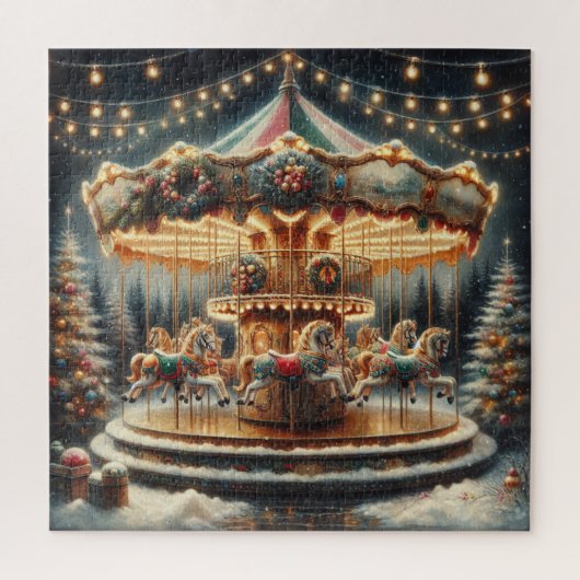 ヴィンテージメリーゴーラウンドのクリお洒落スマス ジグソーパズル (縦)