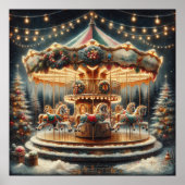 ヴィンテージメリーゴーラウンドのクリお洒落スマス ポスター (正面)