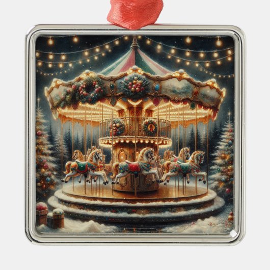 ヴィンテージメリーゴーラウンドのクリお洒落スマス メタルオーナメント (正面)