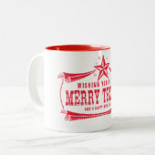 ヴィンテージメリーテキサス州クリスマスマグ ツートーンマグカップ (正面左)