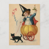 ヴィンテージメリーハロウィン魔女ネコ付き シーズンポストカード (正面)