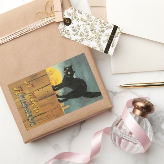 ヴィンテージメリーハロウィーンキャットバイエレンクラッサドル 長方形シール (ギフト)
