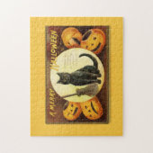 ヴィンテージメリーハロウィーン黒猫 ジグソーパズル (縦)