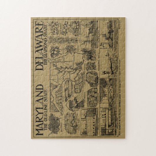 ヴィンテージメリーランドとデラウェアの例示的な地図 ジグソーパズル (縦)