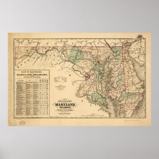 ヴィンテージメリーランド鉄道地図(1876年) ポスター (正面)