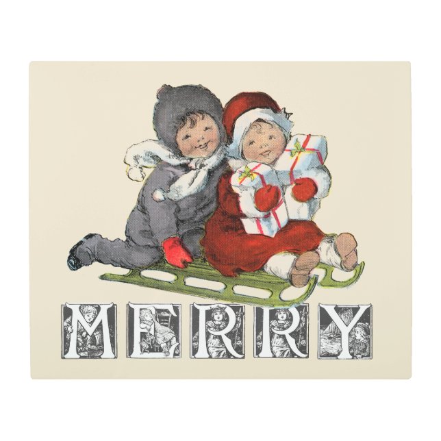 ヴィンテージメリー群れ子クリスマス メタルプリント (正面)