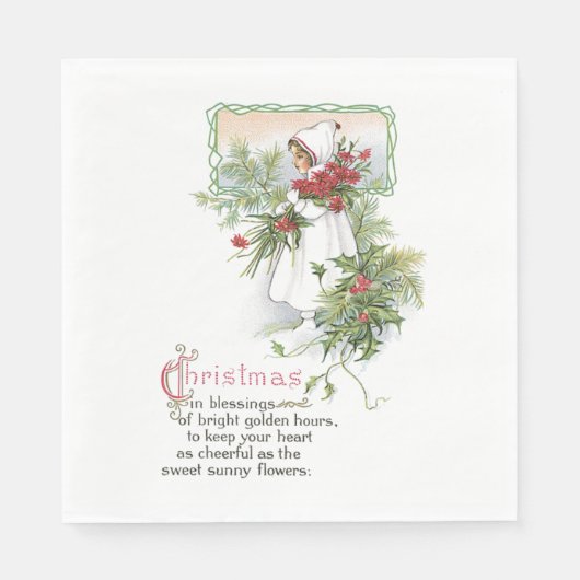 ヴィンテージメリー賛美クリスマスのカードフローラ詩 スタンダードランチョンナプキン (正面)