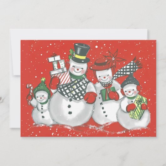 ヴィンテージメリー雪だるまファミリーカスタムクリスマス シーズンカード (正面)