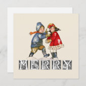 ヴィンテージメリー雪だるま式の子供のクリスマス シーズンカード (正面/裏面)
