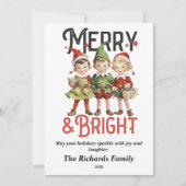 ヴィンテージメリー&ブライトクリスマス小妖精や小人カード シーズンカード (正面)