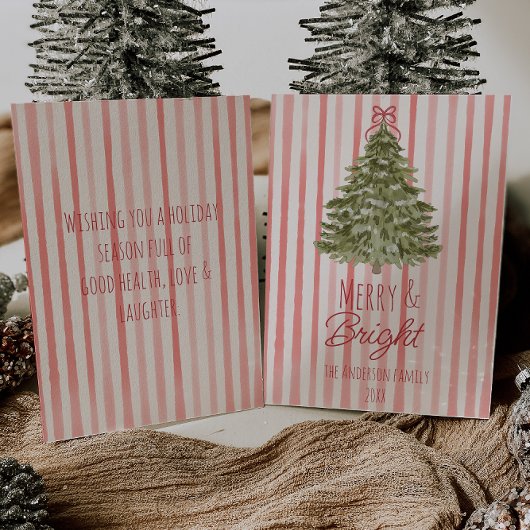 ヴィンテージメリー&ブライトレッドストライプクリスマスツリー シーズンカード