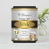 ヴィンテージメンズ60thバースデーパーティー金ゴールドシルバードリンク 招待状 (スタンド正面)
