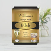 ヴィンテージメンズ60thバースデーパーティー金ゴールドドリンク 招待状 (スタンド正面)