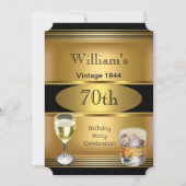 ヴィンテージメンズ70thバースデーパーティー金ゴールドドリンク 招待状 (正面)