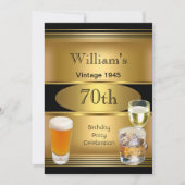 ヴィンテージメンズ70thバースデーパーティー金ゴールドビール1945 招待状 (正面)