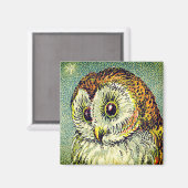 ヴィンテージメンフクロウかわいいイラストレーション星空の夜 マグネット (正面/裏面)