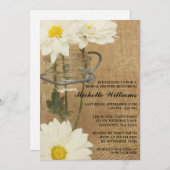 ヴィンテージメーソンジャールホワイトデイジーブライダルシャワー 招待状 (正面/裏面)