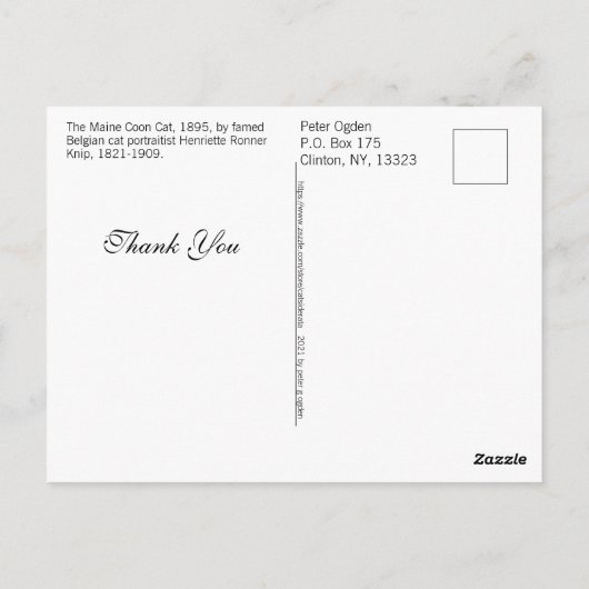 ヴィンテージメーヌクーンキャッ色彩の鮮やかトポートレートありがとう ポストカード (裏面)