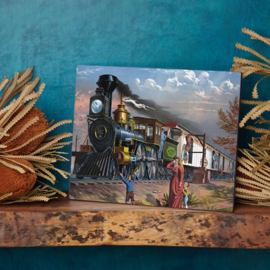 ヴィンテージメールトレイン旅行イラストレーションアート フォトプラーク (側面)