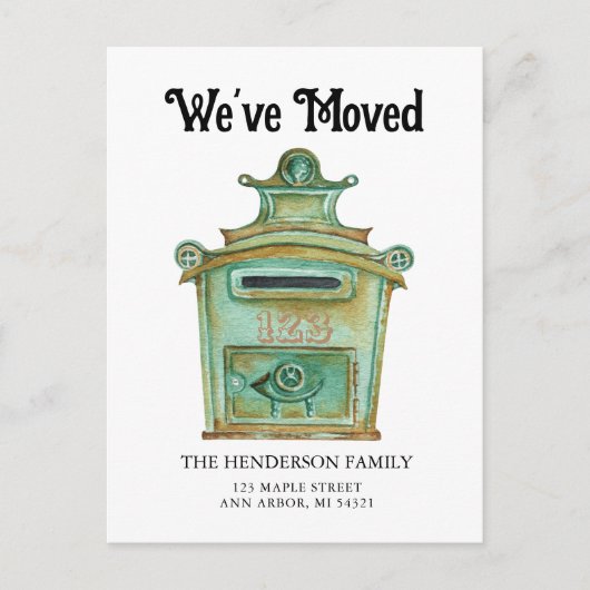 ヴィンテージメールボックスの移動案内はがき ポストカード (正面)