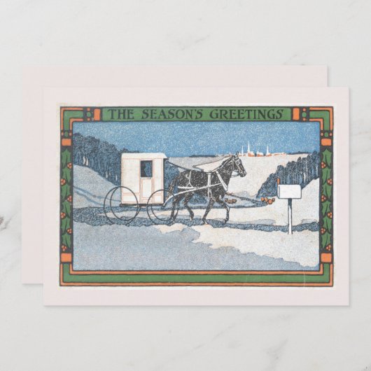 ヴィンテージメール馬と乳母車クリスマスグリーティング シーズンカード (正面/裏面)