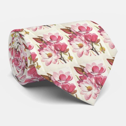 ヴィンテージモクレンの木の花ピンクの庭の花 ネクタイ (ロール)