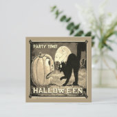 ヴィンテージモザイクセピアのハロウィーンカボチャ猫 招待状 (スタンド正面)