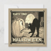 ヴィンテージモザイクセピアのハロウィーンカボチャ猫 招待状 (正面)