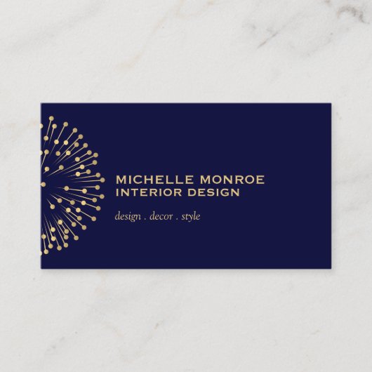 ヴィンテージモダニストスターバストインテリアデザイナーネイビー 名刺 (正面)