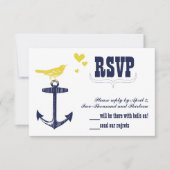 ヴィンテージモダンかわいいイエローバードネイビーいかりRSVP 出欠カード (正面)