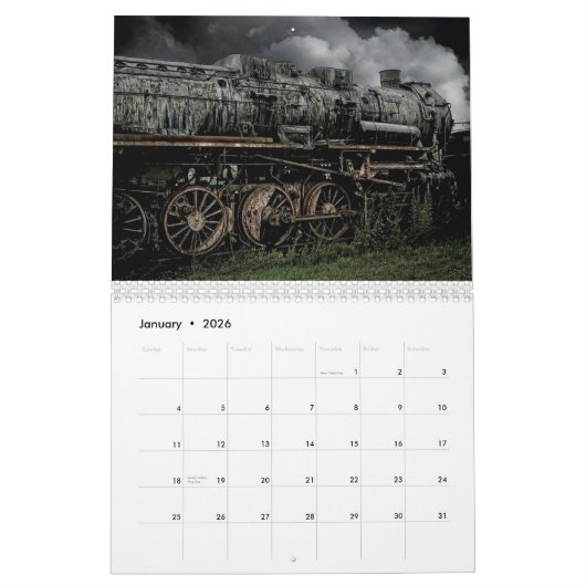 ヴィンテージモダンと列車のカレンダー カレンダー (1月 2026)