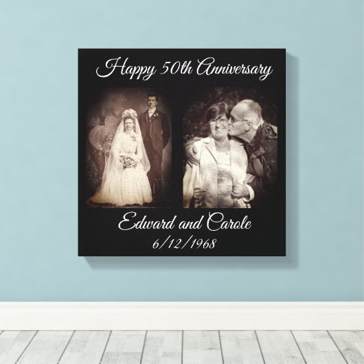 ヴィンテージモダンと結婚の写真50周年記念 キャンバスプリント (インサイチュ (ウッドフロア))