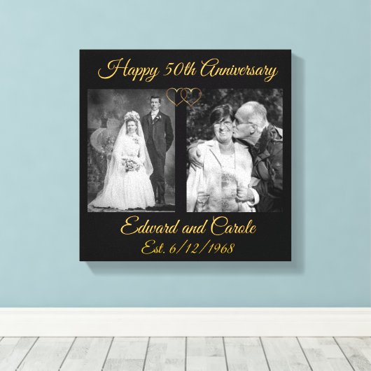 ヴィンテージモダンと結婚の写真50周年記念 キャンバスプリント (インサイチュ (ウッドフロア))
