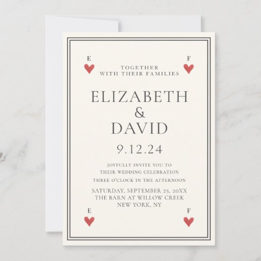 ヴィンテージモダンのカーシンプルド結婚ハート 招待状