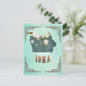 ヴィンテージモダンアイオワ州の地図 – ターコイズブルー ポストカード (スタンド正面)
