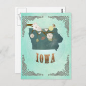 ヴィンテージモダンアイオワ州の地図 – ターコイズブルー ポストカード (正面/裏面)