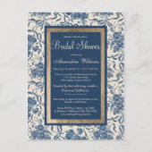 ヴィンテージモダンアイボリーネイビーフローラブライダルシャワー インビテーションポストカード (正面)