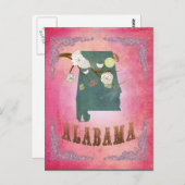 ヴィンテージモダンアラバマ州の地図 – キャンディピンク ポストカード (正面/裏面)