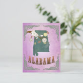 ヴィンテージモダンアラバマ州の地図 – グレープパープル ポストカード (スタンド正面)