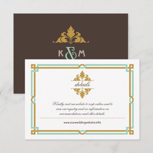 ヴィンテージモダンアールデコミント&金ゴールド結婚ズ エンクロージャーカード (正面/裏面)