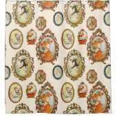 ヴィンテージモダンアールヌーボーガールズフラワーフレーム シャワーカーテン (正面)