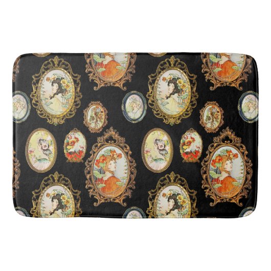 ヴィンテージモダンアールヌーボーガールズフラワーフレーム バスマット (正面)