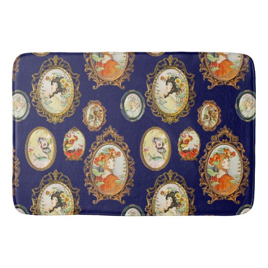 ヴィンテージモダンアールヌーボーガールズフラワーフレーム バスマット (正面)