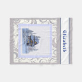 ヴィンテージモダンウィンタースノーフレークスハウス フリースブランケット (正面(横))