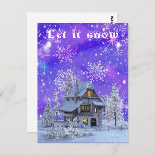 ヴィンテージモダンウィンタースノーフレークスハウス ポストカード (正面/裏面)