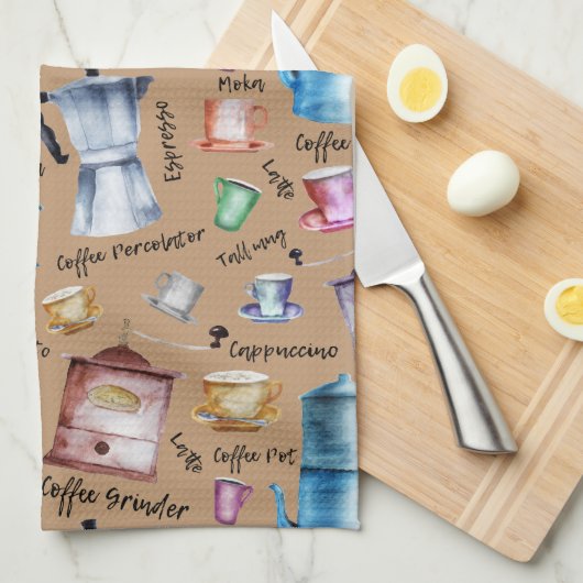 ヴィンテージモダンウォーター色コーヒーエスプレッソポット キッチンタオル (四つ折り)