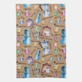 ヴィンテージモダンウォーター色コーヒーエスプレッソポット キッチンタオル (縦)