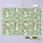 ヴィンテージモダンウォーター色コーヒーポットセージ 薄葉紙 (クラフト)