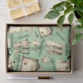 ヴィンテージモダンウォーター色コーヒーポットセージ 薄葉紙 (ギフト)